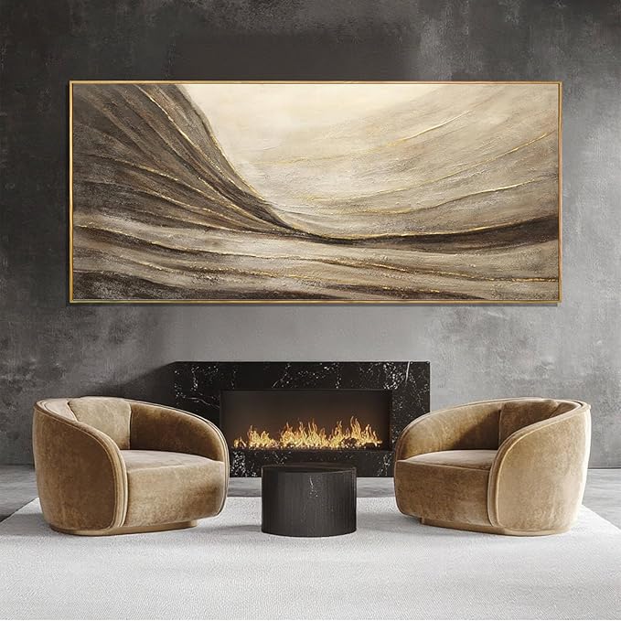 MLART99 Brown And Gold Wave Minimalist Artwork Textured Wall Art Rustic Abstract Oversized Decoration - 32x70 Inch Extra Large Contemporary Canvas for Living Room Entryway Decor