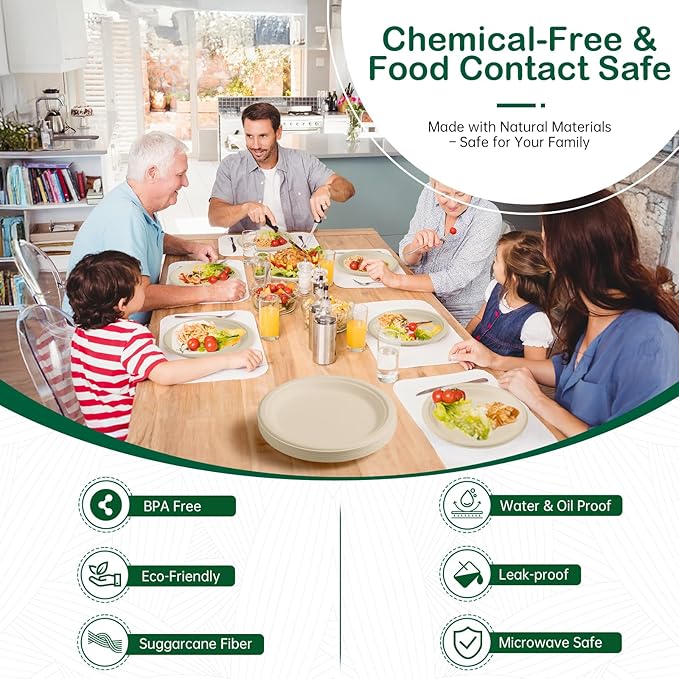 6 Inch 128 Pack Compostable Disposable Paper Plates, Small Dessert Plates, Heavy Duty Sugarcane Bagasse, Biodegradable Eco-Friendly, Perfect for Kids Meals & Parties, Natural