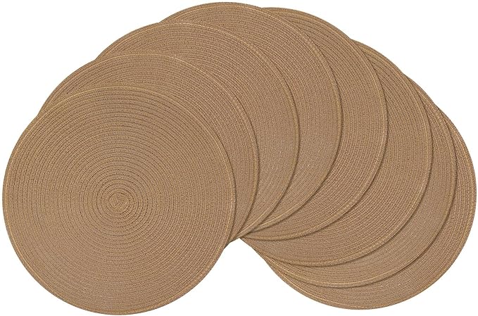 SHACOS Round Braided Placemats Set of 8 Washable 15 inch Round Table Mats Woven Place Mats for Dining Table (Brown, 8)