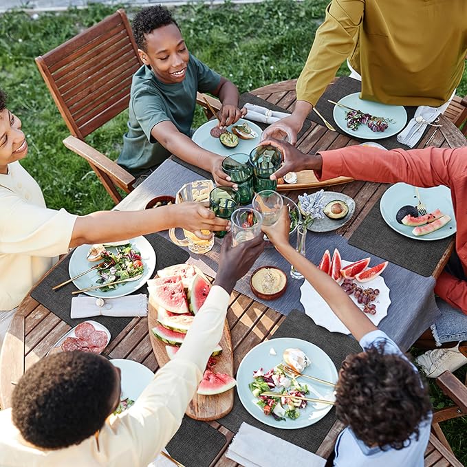 Placemats Set of 4 Washable, Heat Resistant Table Placemats Wipeable Faux Leather Place Mats Non Slip, Waterproof Square Table Mats for Indoor Outdoor, Charcoal Gray