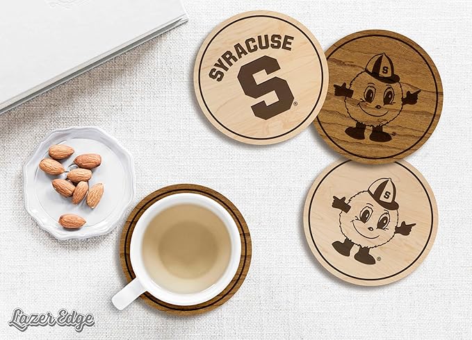 LazerEdge Syracuse Orange Wooden Coaster Set - Maple Wood - Officially Licensed Product - 4-Pack