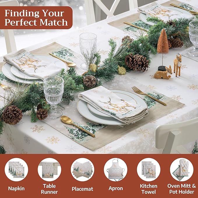Maison d' Hermine Table Cloth Rectangle Table 100% Cotton 60 x 90 Inches Fall Tablecloth Reusable Everyday Use for Thanksgiving Christmas Decorations Dining Farmhouse Party (Deer in The Woods)