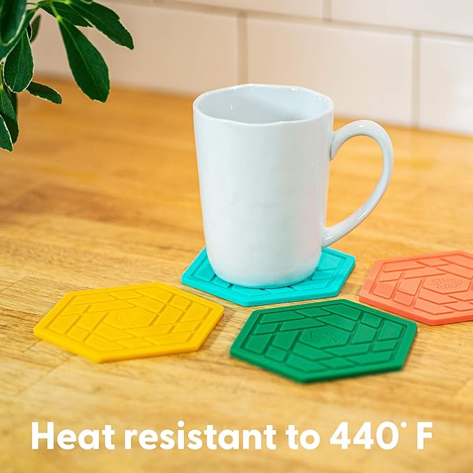 Silicone Drink Coasters Set of 4,Flexible & Heat-Resistant - Perfect for Home Decor & Table Protection(Red Coral)