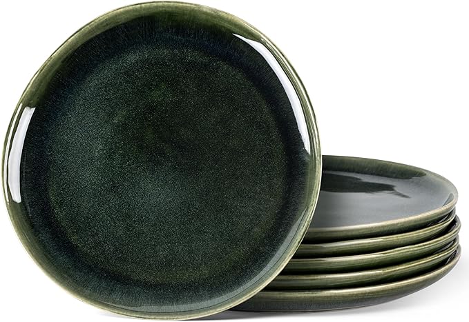 AmorArc Ceramic Dinner Plates Set of 6, 10.5 Inch Handmade Reactive Glaze Stoneware Plates, Rustic Shape Dinnerware Dish Set for Kitchen, Microwave & Dishwasher Safe, Scratch Resistant