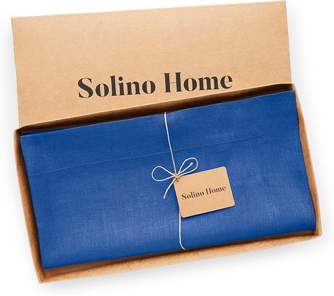 Solino Home Linen Square Tablecloth 52 x 52 Inch - 100% Pure Linen Royal Blue Table Throw - Fete, Machine Washable Table Cloth