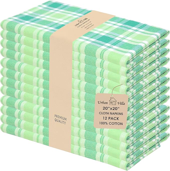 Urban Villa Cloth Napkins Set of 12 20x20 Inches 100% Cotton Napkins Cloth Washable Soft Durable Reusable Absorbent Table Dinner Napkins Cloth for Hotel Lunch Restaurant Weddings Parties- St Patrick