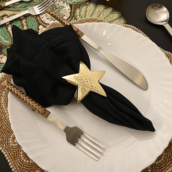 CLEENTABLE 12 Pcs Decorative Metal Napkin Rings Star Napkin Holders for Elegant Table Decor, Parties, Weddings, Holidays, Everyday Dining - Metallic Adornment for Table Settings (Gold)