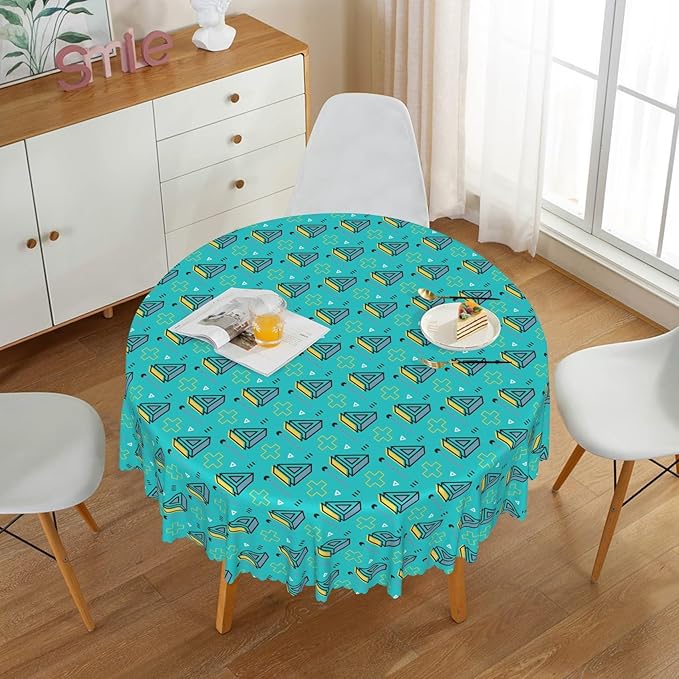 Laeacco 24 Inch Geometric Round Tablecloth Turquoise Triangle Pattern Modern Abstract Art Print Table Cloth Washable Waterproof Wrinkle Free Table Cover for Kitchen Dining Picnic Party Decoration