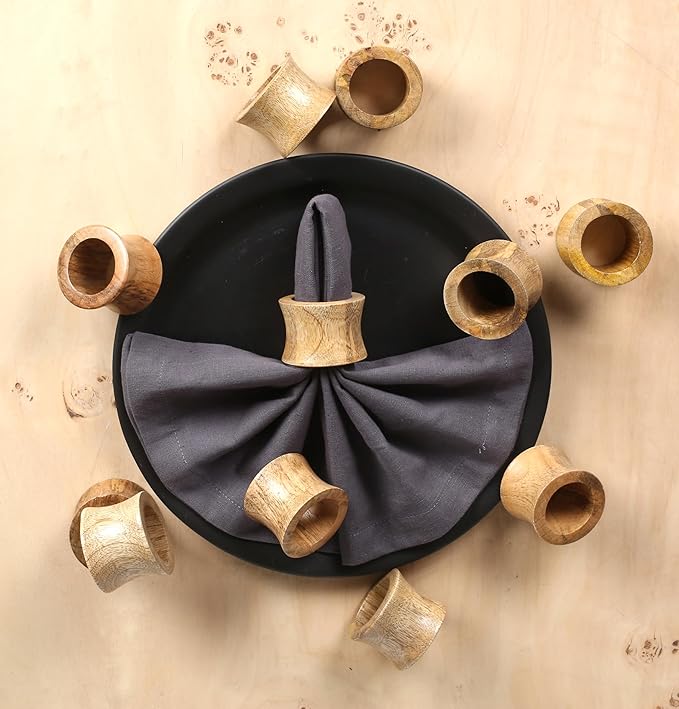ALPHA Living HOME Rustic Wooden Napkin Rings Set of 12 - Handmade Natural Wood Napkin Holders for Table Decor, Farmhouse Dining, Weddings, Holidays, Parties, Everyday Use, Elegant (Brown