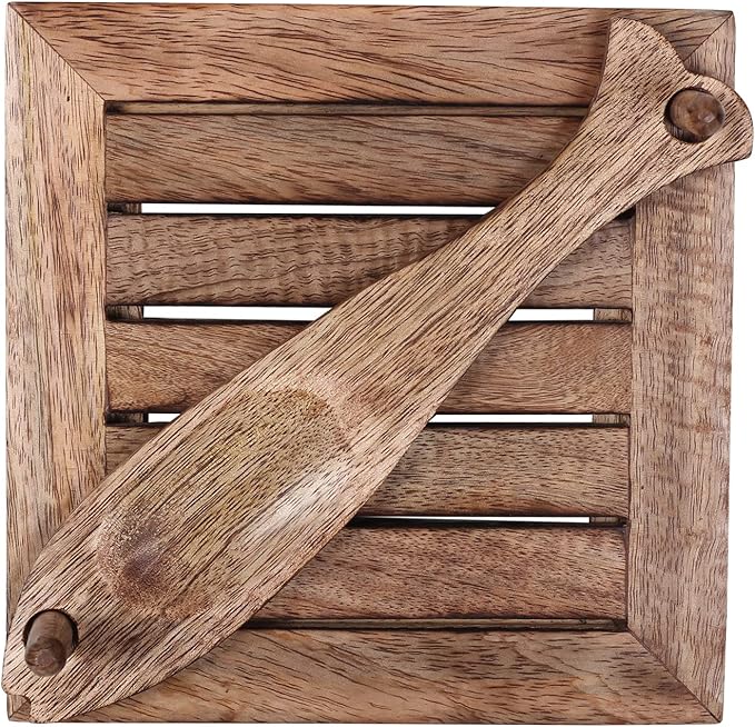 eTroves Wooden Napkin Holder Flat Tray Weighted Fish Shape Bar on Top With Toothpick Holder, 8 Inch, Brown