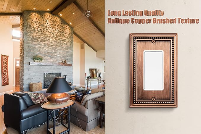 Henne Bery Sunken Pearls Heavy Duty Decorative Wall Plate Switch Plate Outlet Cover (Single Decorator, 2 Pack, Antique Copper)