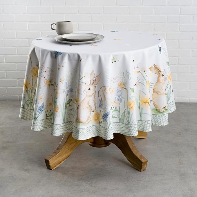 Maison d' Hermine Table Cloth Round Table 100% Cotton 63 Round Inches Tablecloth Reusable Decorative for Dining Room Farmhouse Home Valentines Day Decorations Spring Summer - Easter Dew