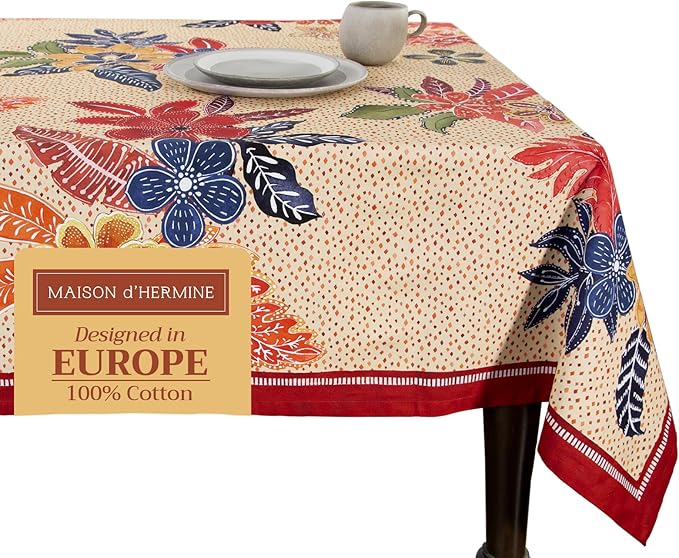 Maison d' Hermine Table Cloth Rectangle Table 100% Cotton 60 x 90 Inches Fall Tablecloth Reusable Everyday Use for Thanksgiving Christmas Decorations Dining Farmhouse Party (Kalahari)