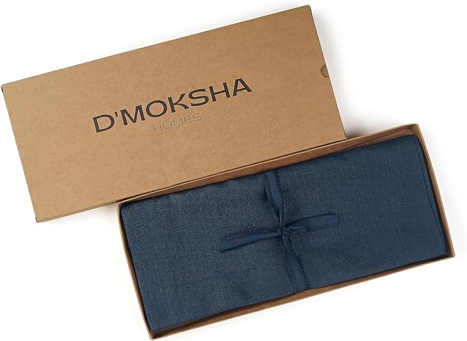 D'Moksha Homes Linen Navy Blue Table Runner 108 Inches Long - 100% Pure Linen Dining Table Runner 14 x 108 Inch for Easter - Machine Washable