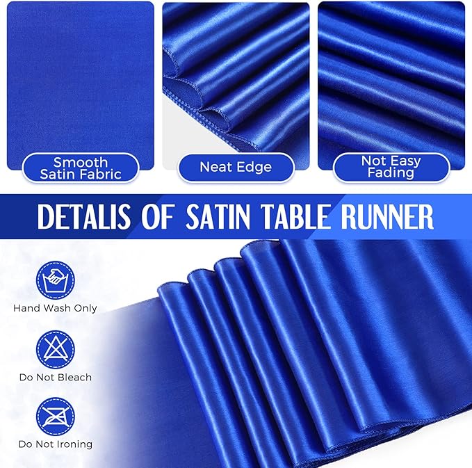 Breling 24 Pack Royal Blue Disposable Plastic Tablecloths and Satin Table Runner Set, 54 x 108 Inch Tablecloth, 12 x 108 Inch Table Runners for Wedding Graduation Birthday Baby Shower