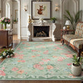 Lahome Washable Rugs 8x10,Boho Green Rugs for Living Room,Floral Vintage Bedroom Rug Non Slip Carpet for Living Room Farmhouse,Dining Room,Kids Playroom (8'X10',Green)