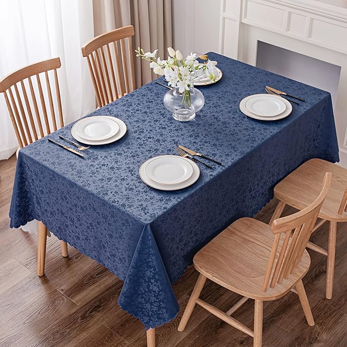 Smiry Rectangle Table Cloth, Waterproof Heavy Duty Vinyl Tablecloths, Wipeable Washable Table Cover for Kitchen and Dining Room (Navy Blue, 70" X 90")