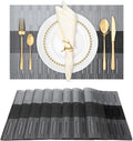 Winknowl Placemats Set of 8, Heat Resistant Non-Slip Vinyl Woven Table Mats for Dining Table, Washable Durable Elegant Place Mats for Kitchen Indoor/Outdoor Use (Black)