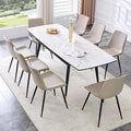 Extendable Dining Table Set for 8, 55'' to 78.8'' Rectangular Thickened Sintered Stone Kitchen Table with 8 Upholstered Chairs, Modern Space Saving 9-Piece Dinner Table Set