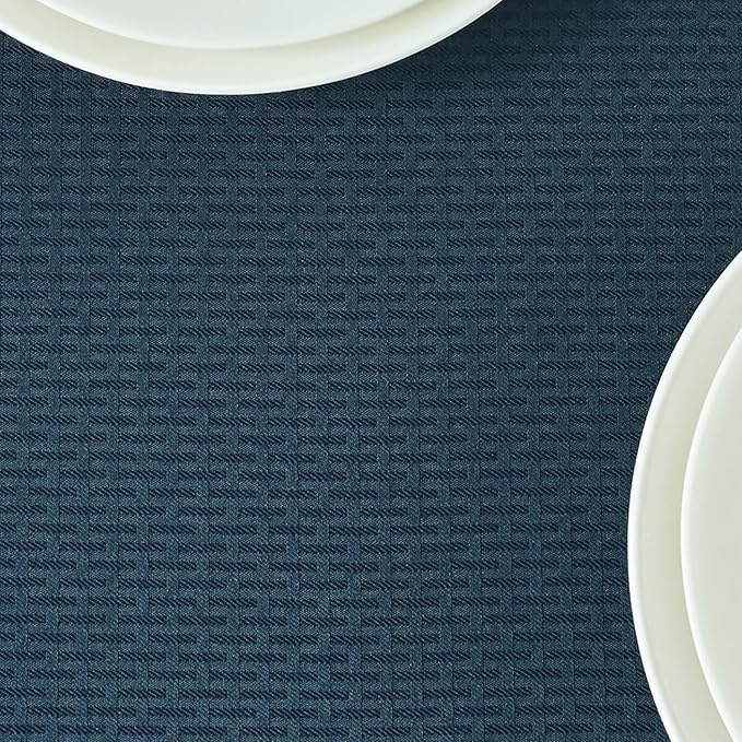maxmill Rectangle Tablecloth Weaved Pattern Waterproof Spillproof Wrinkle Free Table Cloth, Kitchen Dining Tabletop Decoration, Fabric Table Cover for Holiday Parties, 52 x 70 Inch, Navy Blue