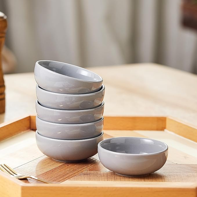 Ceramic Pinch Bowls,2.7 oz Mini Prep Dip Bowl Set,Small Dipping Salsa Charcuterie Soy Sauce Side Dish for Sushi,Set of 6(Grey)