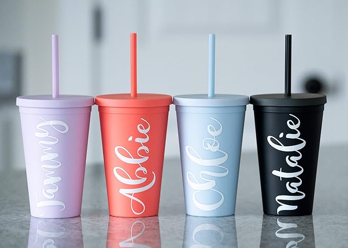 STRATA CUPS 16 Oz Tumbler with Lid and Straw (12 pack) - Pastel Lilac Colored Cups, Double Wall Matte Acrylic Tumblers with Lids and Straws Cleaner! Vinyl Customizable DIY Gifts for Event and Parties
