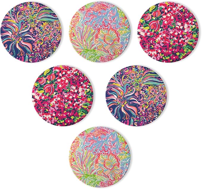 KAMMAK Boho Style Coasters Set of 6 with Cork Base,4in Absorbent Ceramics Art Coaster, Drink Coasters Round Ceramic Table Coasters Set for Decorative, Coffee Cup, Beverage, Wine, Beer, Bar