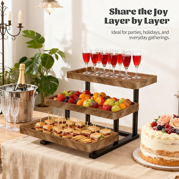 Serving Tray for Party, 3 Tier Cupcake Stand Tiered Tray Stand Large Serving Platter for Serving Food Dessert Table Display Set Reusable Trays for Candy, Veggie, Fruit, Snack