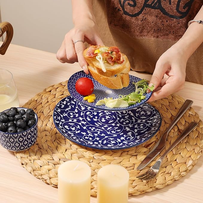 Selamica Small Dinner Plates, Oval Dessert Plates Ceramic, 6 Inch Small Plates for Appetizer, Cake, Snacks, Microwave Dishwasher Safe, Set of 6, Vintage Blue