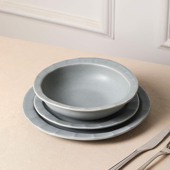 Stone Lain Oasis Stoneware 24 Piece Dinnerware Set, Home Kitchen Dish Set with Dinner Plates, Salad Plates & Bowls - Service for 8, Grey Blue