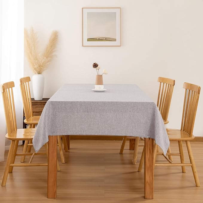 Hiasan Faux Linen Rectangle Tablecloth - Wrinkle and Stain Resistant Washable Table Cloth for Kitchen Dining Room Holiday Table Cover for Party Dinner, Stone, 90 x 132 Inch