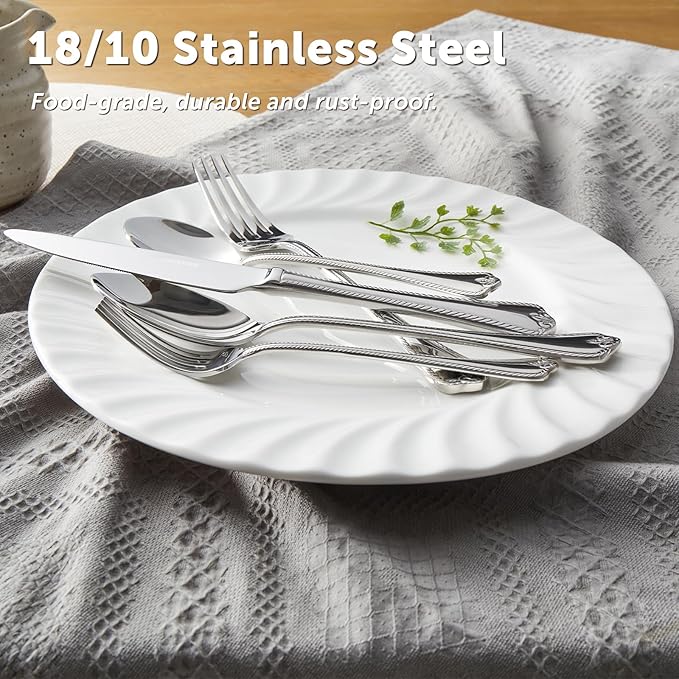 KINGSTONE Silverware Set, 20-piece 18/10 Stainless Steel Flatware Set Cutlery Set for 4, for Kitchen, Home, Wedding, Party, Mirror Polished and Dishwasher Safe, Featured Gifts