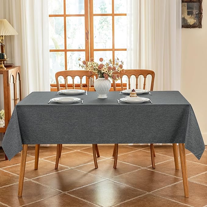 Faux Linen Fabric Rectangle Grey Table Cloth Textured Stain Resistant & Washable Gray Rectangular Tablecloth Reusable for Dining Kitchen Party 54 x 72 Inch