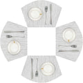 SHACOS Small Round Table Placemats Wedge Placemat Set of 4 Non Slip Heat Resistant Woven Vinyl Table Mats Wipe Clean Indoor Outdoor (4, Gray White)