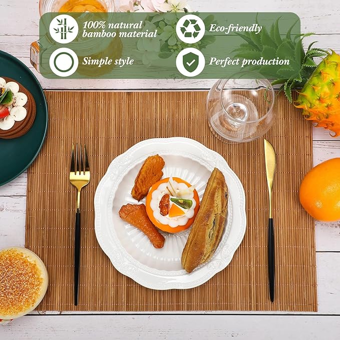 Set of 24 Bamboo Placemats 15.8x12 Inch Sushi Rolling Mat Japanese Style Wicker Placemats Washable Heat Resistant Table Mats for Dinner Kitchen Wedding Party(Bamboo Color)