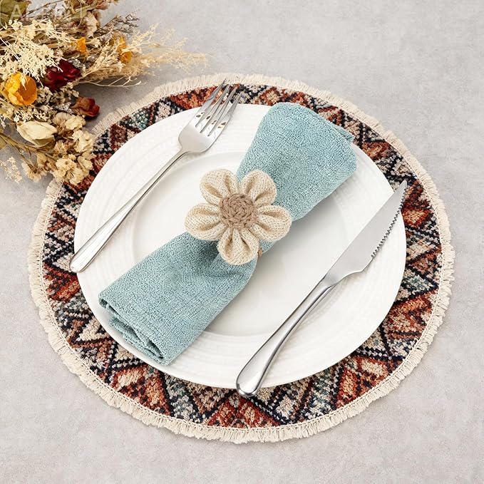 Valentine's Day Napkin Rings Set of 12 Handmade Rustic Napkin Rings Reusable Boho Napkin Ring for Elegant Dining Table Decoration Perfect for Christmas, Thanksgiving, Wedding, Holiday, Everyday Use