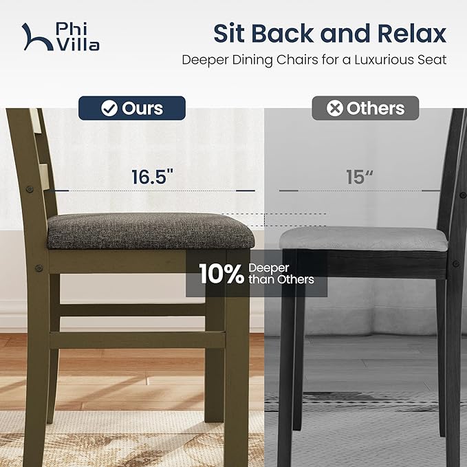 PHI VILLA Solid Wood Dining Table Set for 4, Marble Design Kitchen Table Chairs Set of 4, 5 Piece Space-Saving Dining Room Table Set for Apartment, Emperador Dark Marble& Olive