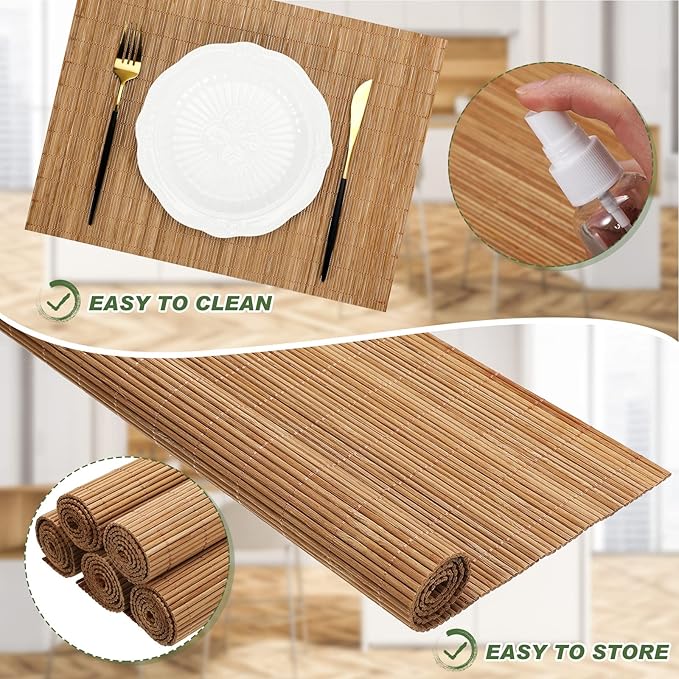 Set of 24 Bamboo Placemats 15.8x12 Inch Sushi Rolling Mat Japanese Style Wicker Placemats Washable Heat Resistant Table Mats for Dinner Kitchen Wedding Party(Bamboo Color)