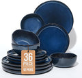 Extra Large Dinnerware Set for 12, 36 Pieces Ceramic Plates and Bowls Set, Kitchen Dish Set, Microwave & Dishwasher Safe Dishware, Ocean-Inspired Stoneware for Big Gatherings, Starry Blue