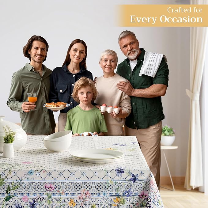 Maison d' Hermine Table Cloth Rectangle Table 100% Cotton 70 x 90 Inches Tablecloth Reusable Decorative for Dining Room Farmhouse Home Valentines Day Decorations Spring Summer - Faience