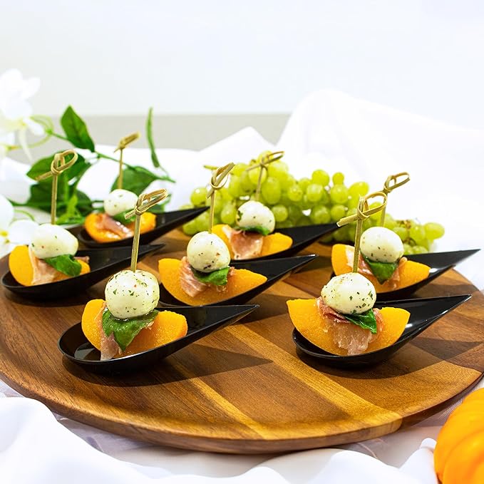 480 Case Tiny Black Appetizer Plates Mini Plastic Dessert Spoons Professional-Grade Recyclable Party Small Serving Platter Black Disposable Plates Serving Tray for Events CMJJ
