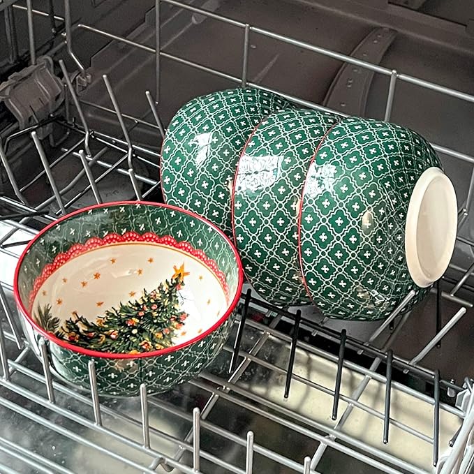 Ceramic Bowls set of 6,26 OZ Soup Bowls,Stoneware Bowls for Noodles,Salad,Ideal for Celebrations,Holiday Gatherings,Festive Christmas Table Decor,Microwave and Dishwasher Safe
