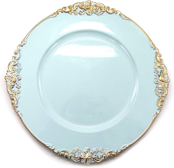 allgala 13-Inch 6-Pack Heavy Quality Round Charger Plates-Floral Light Blue-HD80344