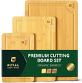ROYAL CRAFT WOOD Premium Cutting Board Set – Non Toxic Bamboo & Wooden Cutting Boards for Kitchen Meal Prep, Durable Butcher Block for Meat with Side Handles, Deep Juice Groove, Charcuterie & Chopping