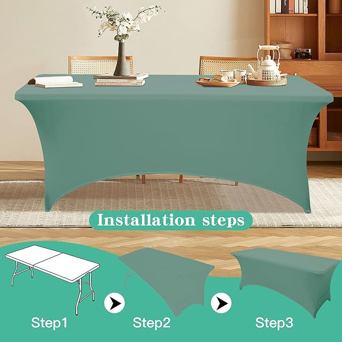 4FT Table Cloth for Rectangular Fitted Events Stretch Turquoise Stone Table Covers Washable Spandex Tablecloth Protector for Party, Wedding, Cocktail, Banquet, Festival