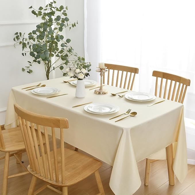 JIUZHEN Faux Linen Farmhouse Tablecloth Rectangular, Wrinkle Stain Resistant Table Cloth Rectangle Table Cover for Kitchen Dining, Champagne, 54 x 120 Inch