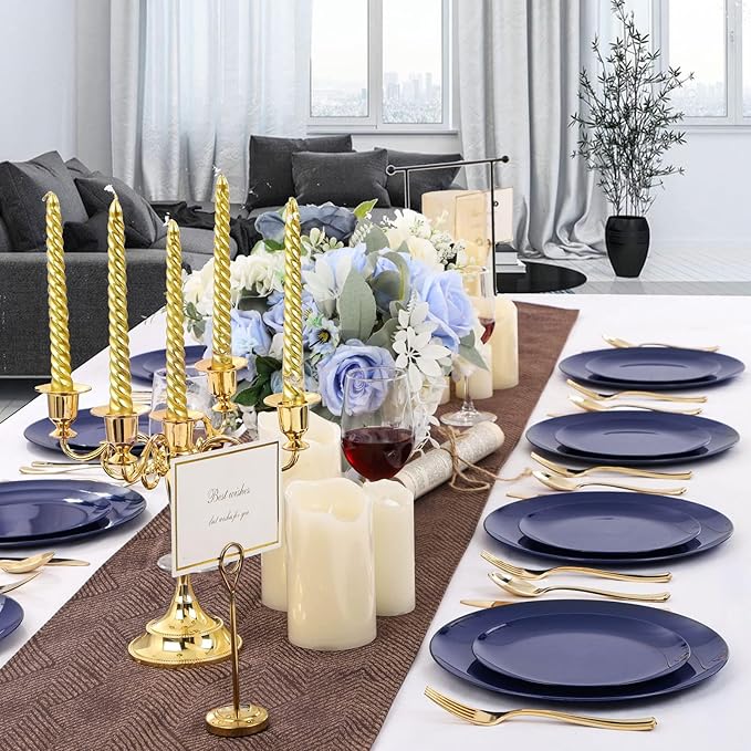 PULOTE 100PCS Blue Plastic Plates - Heavy Duty Navy Blue Disposable - Include 50PCS 10.25inch Dinner & 50PCS 7.5 inch Dessert/Salad Plates - Ideal for Party & Labor Day