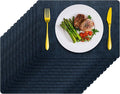 Placemats Set of 12 Washable, Heat Resistant Table Placemats Wipeable Faux Leather Place Mats Non Slip, Waterproof Square Table Mats for Indoor Outdoor, Dark Blue