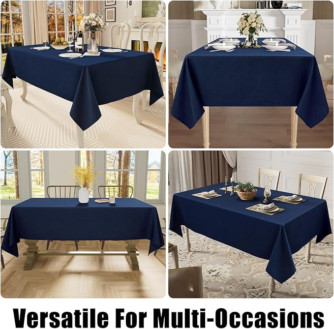 Smiry Rectangle Table Cloth Linen Textured, Waterproof Spillproof Anti-Wrinkle Burlap Tablecloth, Washable Decorative Fabric Table Cover for Dining, Party, Banquet, 60 x 84 Inch, Navy