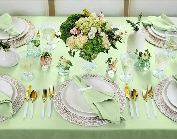 Solino Home Linen Tablecloth for Rectangle Tables 60 x 120 Inch - 100% Pure Linen Pastel Green Table Cloth - Fete, Machine Washable Cloth Tablecloth for Spring, St Patricks Day, Easter